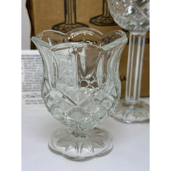 VTG Home Interior & Gifts Crystal Tulip Goblet Candle Holders Set 3 Press Glass - Picture 3 of 6